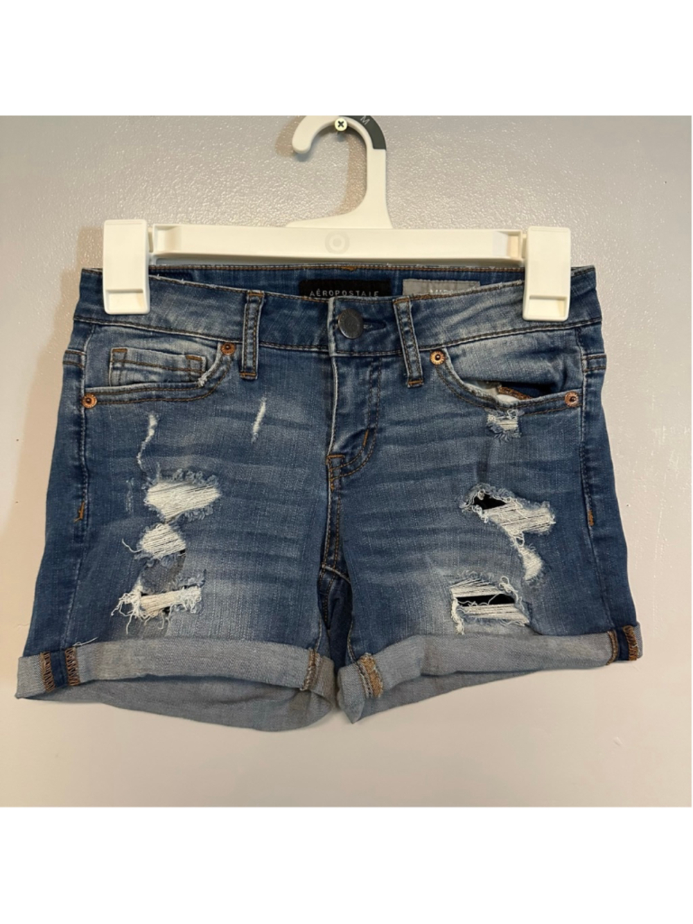 Juniors Aeropostale Blue Distressed Jean Shorts 00 mid-rise